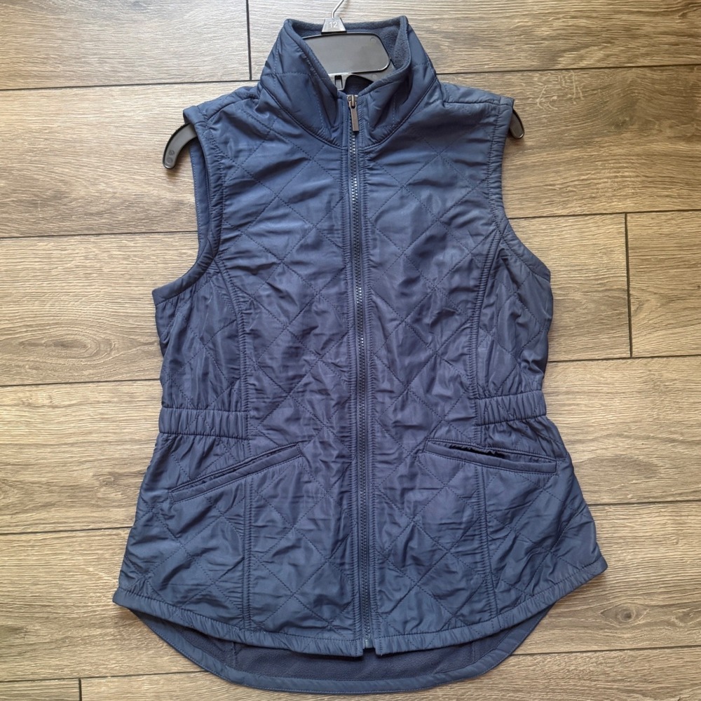 Blue Mountain Womens Navy Blue Quilted Fleece Lined Full Zip Vest‎ XS